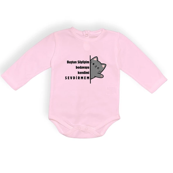 Baştan Söyliyim Kedi Baskılı Bebek Body Zıbın Çıtçıtlı Badi - Resim 6