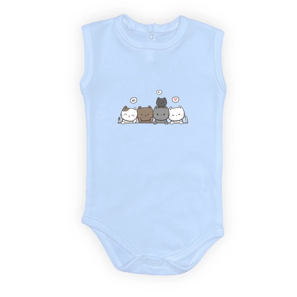 Sevimli Kediler Baskılı Bebek Body Zıbın Çıtçıtlı Badi - Resim 3