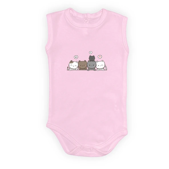 Sevimli Kediler Baskılı Bebek Body Zıbın Çıtçıtlı Badi - Resim 6