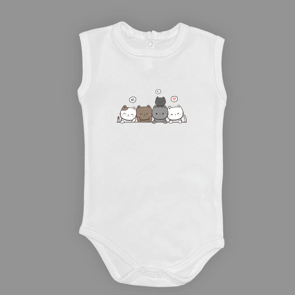 Sevimli Kediler Baskılı Bebek Body Zıbın Çıtçıtlı Badi ürün görseli 1