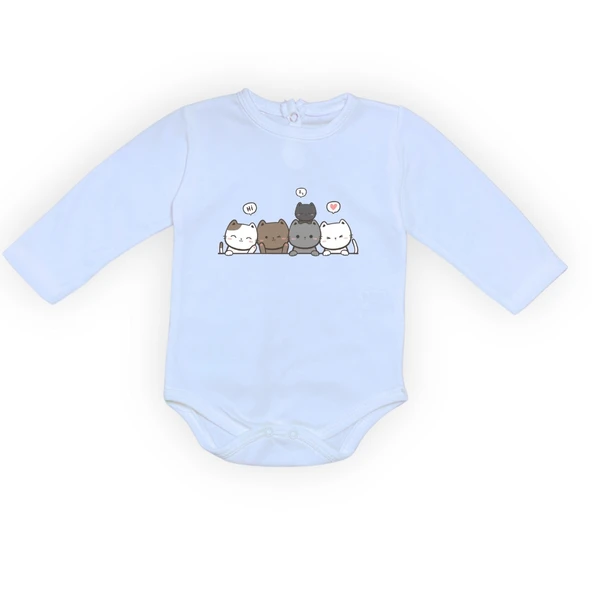 Sevimli Kediler Baskılı Bebek Body Zıbın Çıtçıtlı Badi - Resim 25