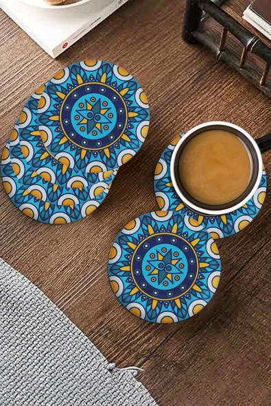 Valerine Life Kutsal Geometri Mandala Desenli Yıkanabilir Kaydırmaz Ofis Çay ve Fincan Bardak Altlığı 10x10cm 6 Adet - Resim 3