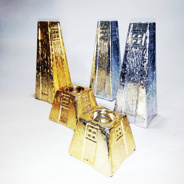 Beşli Altın Gümüş Renk Varak Kaplama Vitrin TV Ünite Süsü Objesi - 2