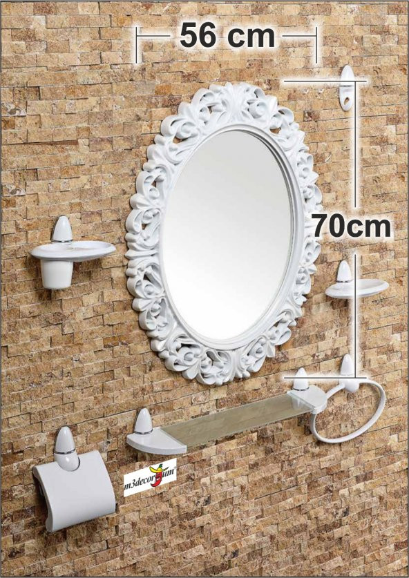 Büyük Dev 70cm Elips Aynalı 7 Parça Fırçalıklı Ayna Seti