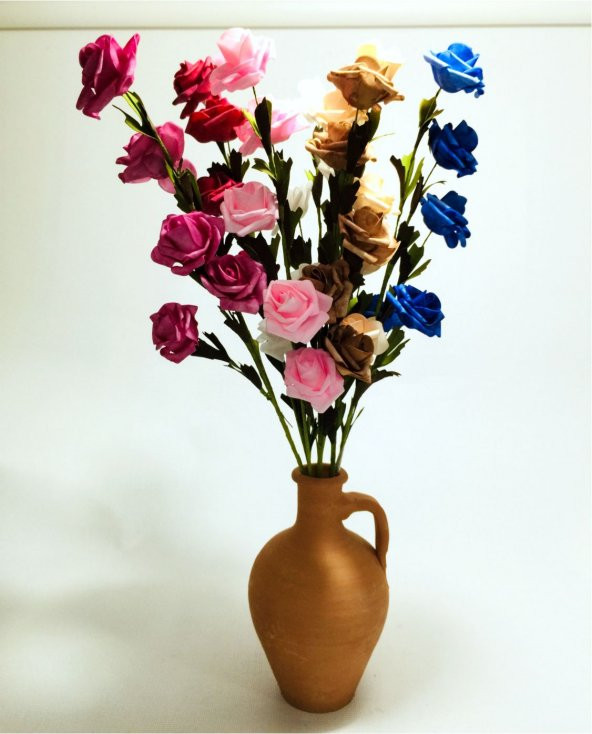 Uzun 7 Renk Gül Dolgun Çiçekli Kulplu Testi Vazo ürün görseli 1