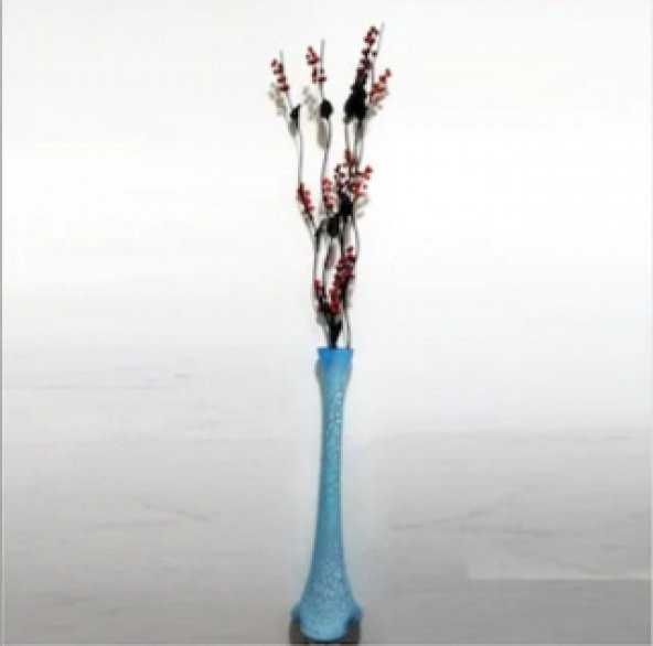 Uzun 15 Kırmızı Üzümlü 5 Siyah Dal 60 cm Mavi Çatlatma Vazo
