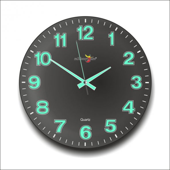 Siyah Zeminli Bombe Camlı Gece Parlayan Fosforlu 35cm Duvar Saati - Resim 2