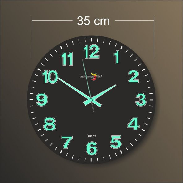 Siyah Zeminli Bombe Camlı Gece Parlayan Fosforlu 35cm Duvar Saati - Resim 4