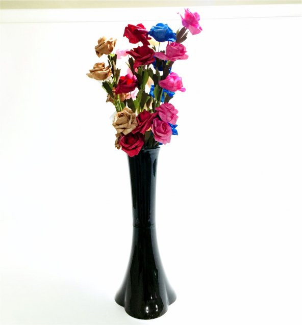 Uzun Saplı 5 Başlı 7 Renk Güllü 40 cm Siyah Düz Vazo ürün görseli 1