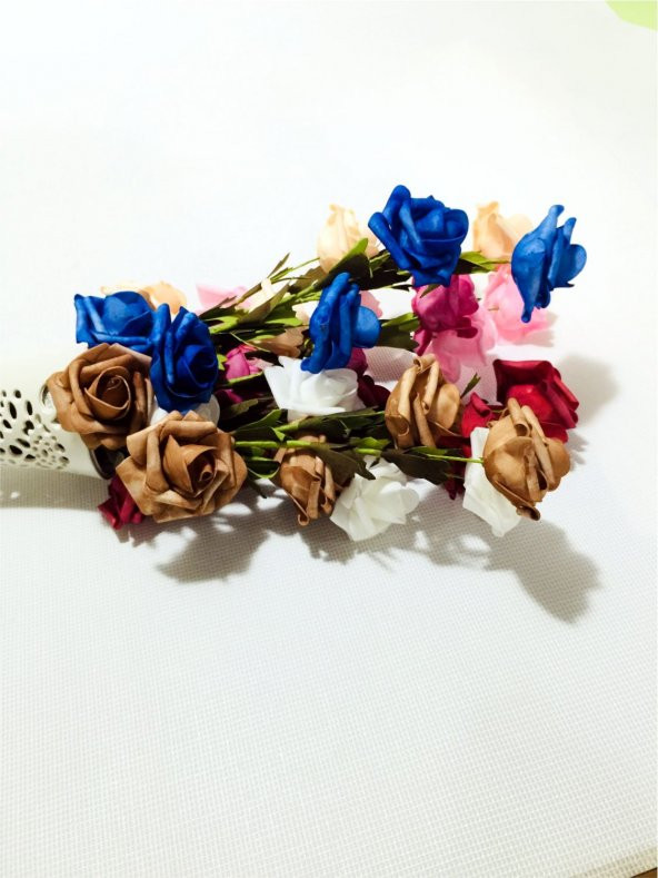 Uzun Saplı 5 Başlı 7 Renk Güllü 40cm Desenli Krem Vazo - Resim 2