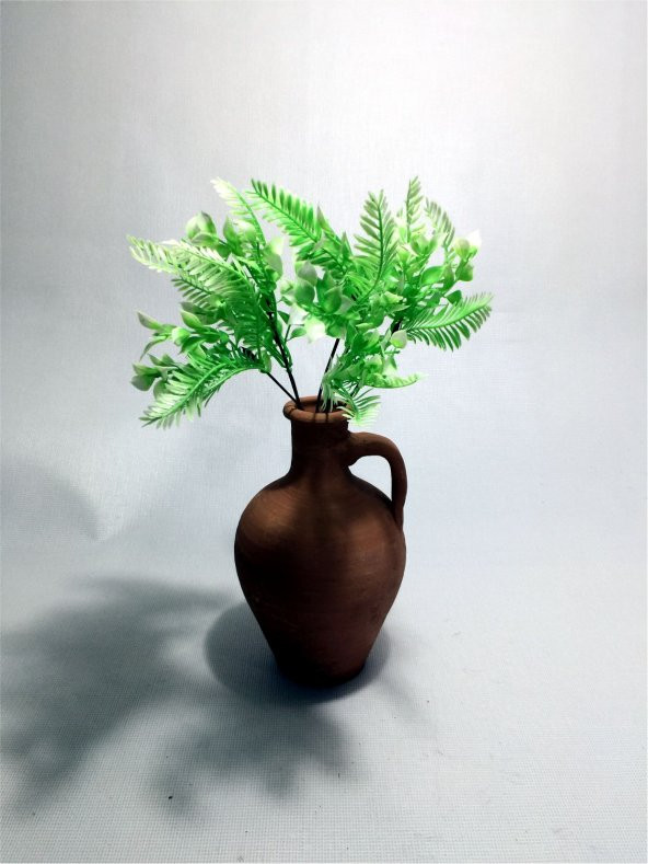 Açık Yeşil Yapraklar Dolgun Çiçekli Kulplu Testi Vazo ürün görseli 1