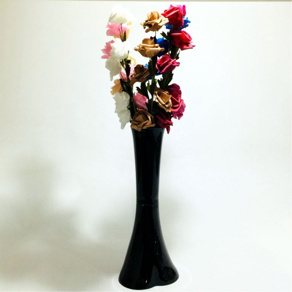 Uzun Saplı 5 Başlı 7 Renk Güllü 40 cm Siyah Düz Vazo - Resim 2