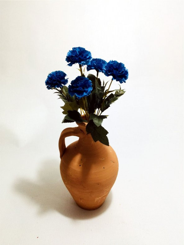 Mavi Karanfil Dolgun Çiçekli Kulplu Testi Vazo ürün görseli 1