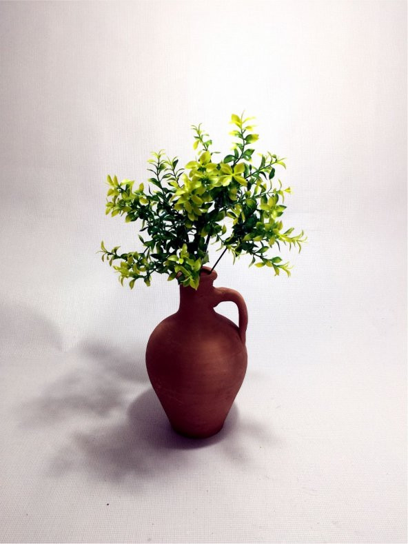 Yeşil Yapraklar Dolgun Çiçekli Kulplu Testi Vazo ürün görseli 1