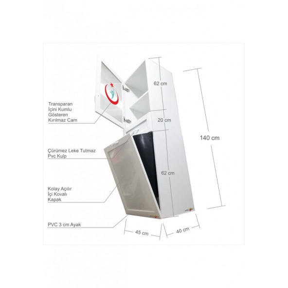 Uzun Paslanmaz 140 cm Tıbbi Malzeme Ecza İlaç Doktor Klinik Hastane Hekim Dolabı Dolapı - 5