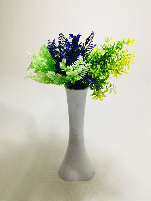 Uzun 40cm Düz Beyaz Mor ve Yeşil Tonları Yapay Çiçekli Vazo ürün görseli 1