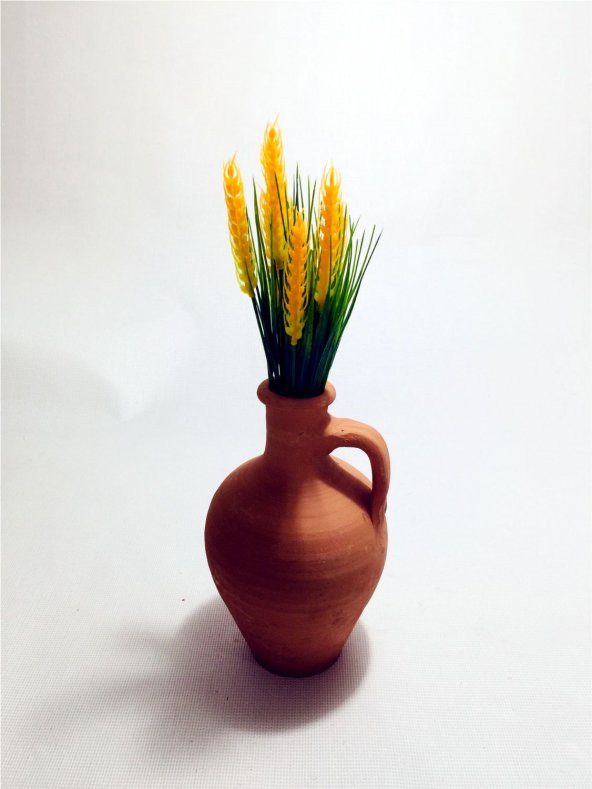 Sarı Buğday Başak Dolgun Çiçekli Kulplu Testi Vazo ürün görseli 1