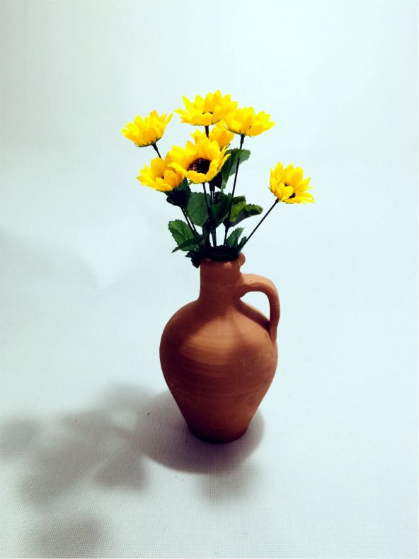 Sarı 7 Başlı Ayçiçek Dolgun Çiçekli Kulplu Testi Vazo ürün görseli 1