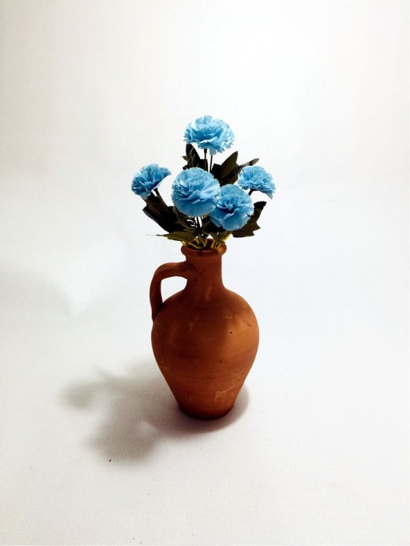 Açık Mavi 5 Başlı Karanfilli Dolgun Çiçekli Kulplu Testi Vazo ürün görseli 1