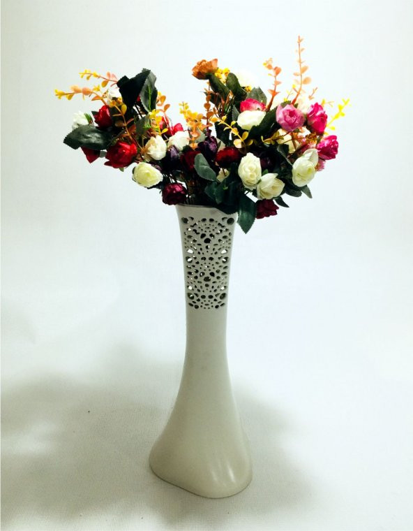 Uzun 40cm Desenli Beyaz 4 Renk Arajman Güllü Vazo ürün görseli 1