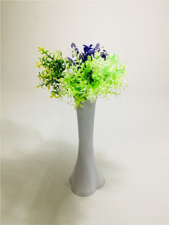 Uzun 40cm Düz Beyaz Mor ve Yeşil Tonları Yapay Çiçekli Vazo - Resim 2