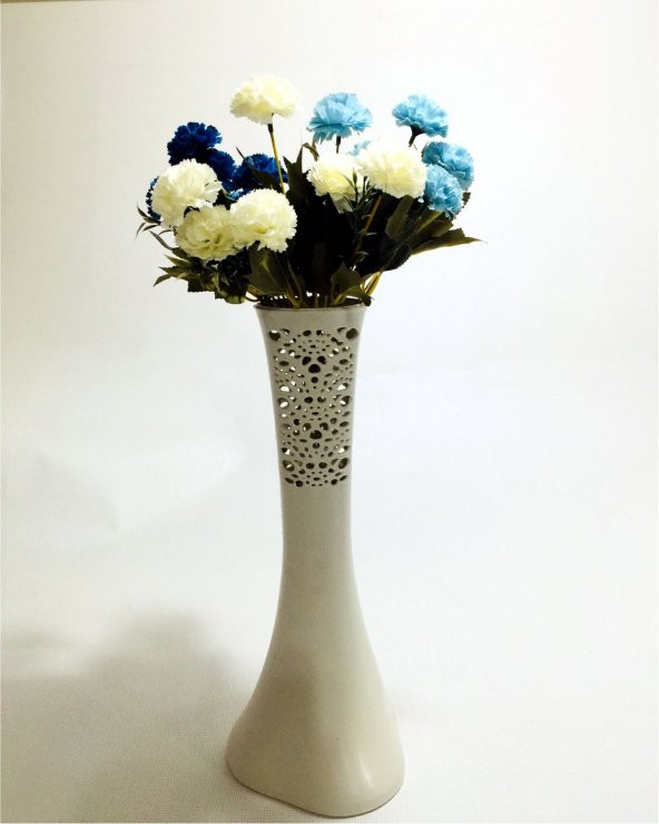 40cm Uzun Desenli Krem Mavi Beyaz 3 Renk Karanfil Çiçekli Vazo ürün görseli 1