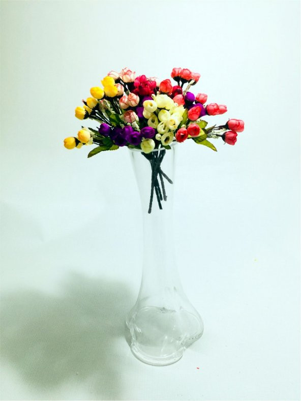 Uzun 40cm Cam 7 Renk Sarı Pembe Mor Fındık Tomurcuk Güllü Vazo ürün görseli 1