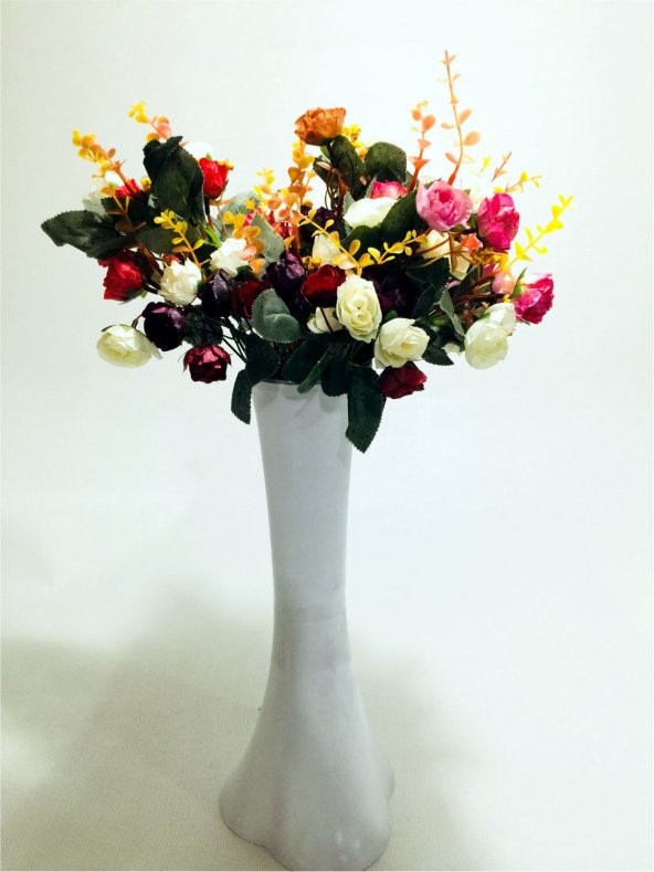 Uzun Geniş Taban 40 cm Düz Beyaz Vazo 4 Renk Yapay Arajman Gül ürün görseli 1