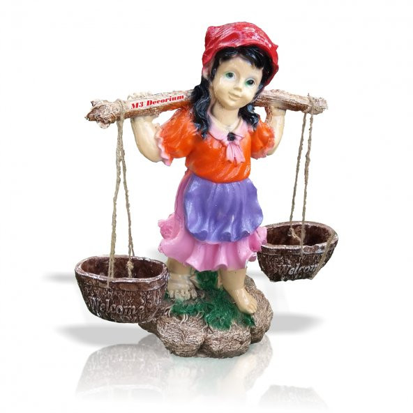 Gerçek Gibi Saksılı Sepetli Yoğurtçu Testili Kız 55 cm Ev Heykeli ürün görseli 1
