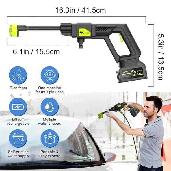 Valkyrie Şarjlı ve Yüksek Basınçlı İlaçlama Oto Yıkama ve Sulama Tabancası 6 Farklı Püskürtme 24V 15.000mAh Yüksek Kapasite - 3