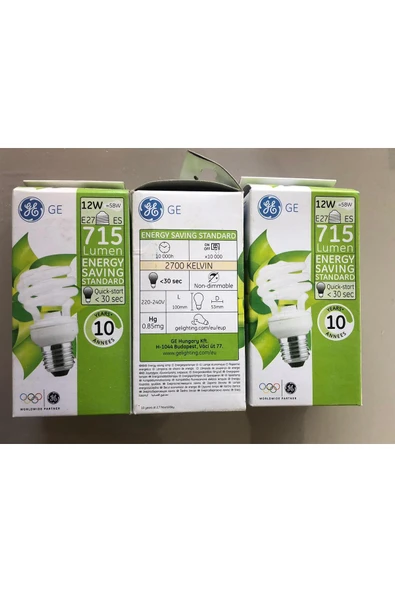 General Electric 3 ADET GENERAL ELC. E 27 TASARRUFLU LAMBA  12W=58W =715 LÜMEN  2700KELVİN SARI - Resim 2
