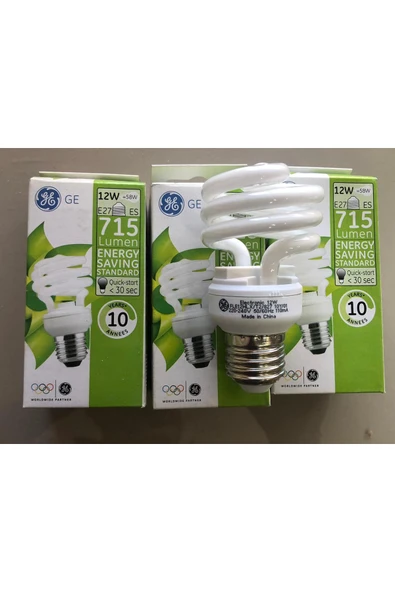 General Electric 3 ADET GENERAL ELC. E 27 TASARRUFLU LAMBA  12W=58W =715 LÜMEN  2700KELVİN SARI - Resim 3