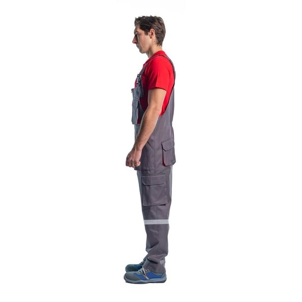 Şensel, Reflektörlü Bahçıvan Tulum, Gri-Kırmızı-8E2386- Salopet - 3