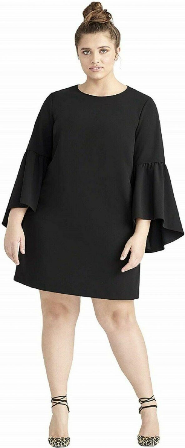 Çan Kollu Vardiyalı Siyah Elbise