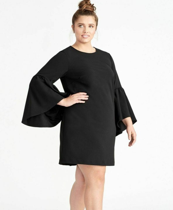 Çan Kollu Vardiyalı Siyah Elbise - 2