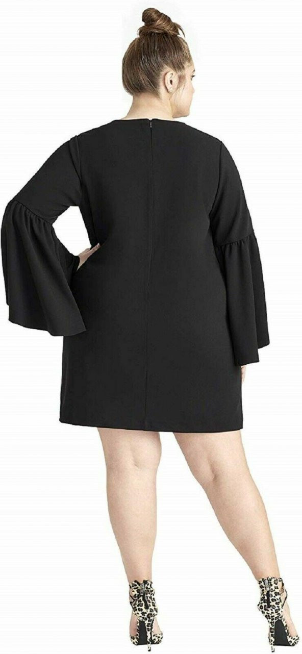 Çan Kollu Vardiyalı Siyah Elbise - 3