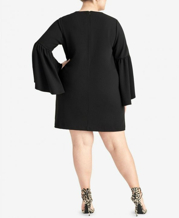 Çan Kollu Vardiyalı Siyah Elbise - 5