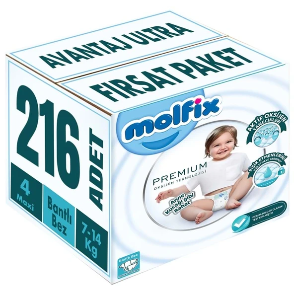 Molfix Premium Bebek Bezi Beden:4 (7-14KG) Maxi 216 Adet Avantaj Ultra Fırsat Pk - Resim 2