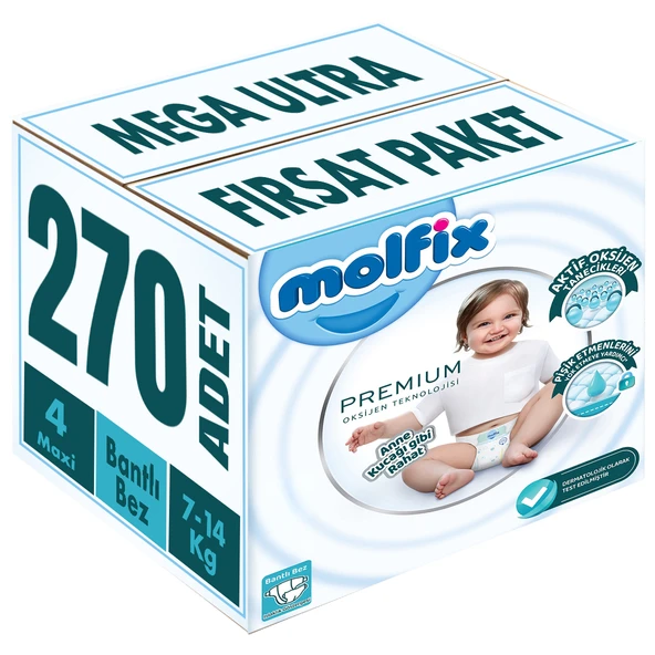 Molfix Premium Bebek Bezi Beden:4 (7-14KG) Maxi 270 Adet Mega Ultra Fırsat Pk ürün görseli