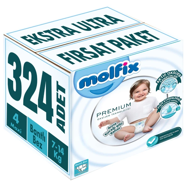 Molfix Premium Bebek Bezi Beden:4 (7-14KG) Maxi 324 Adet Ekstra Ultra Fırsat Pk ürün görseli