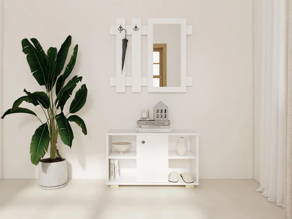 Edessa Ayakkabı/Antre Hol Dolabı Beyaz Renk ürün görseli 1