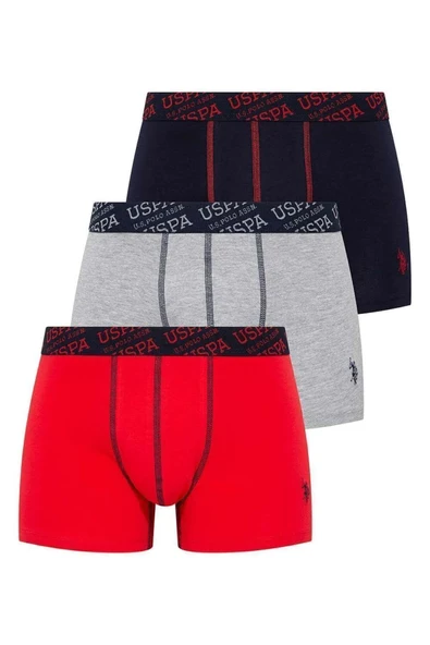 U.S. Polo Assn. Erkek 3'lü Kırmızı-Gri-Lacivert Boxer Set