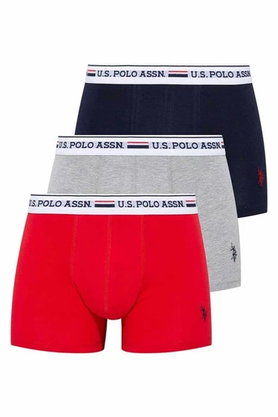 U.S. Polo Assn. Erkek 3'lü Boxer Kırmızı-Gri-Lacivert - 1