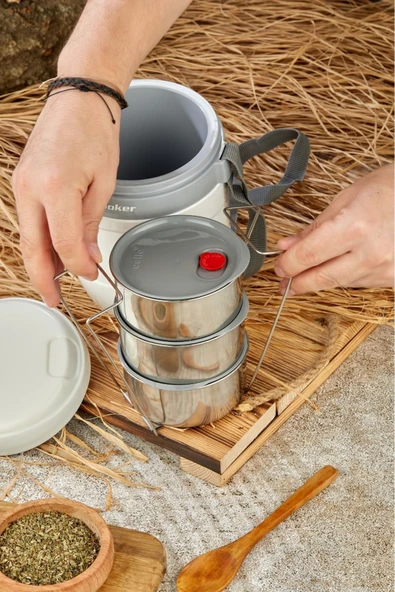 Cooker 3146 Gri Lüx 1,2 Litre Çelik Hazneli 3'lü Yemek Termosu - 2