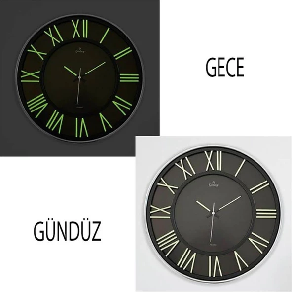 Galaxy Exclusive Siyah Kadranlı Fosforlu Roma Rakamlı 42 CM Ev ve Ofis Duvar Saati - Resim 2