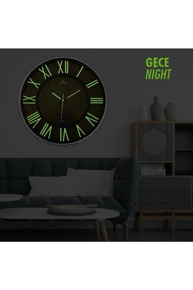 Galaxy Exclusive Siyah Kadranlı Fosforlu Roma Rakamlı 42 CM Ev ve Ofis Duvar Saati - Resim 3