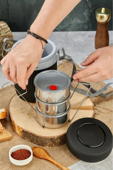 Cooker 3147 Siyah Lüx 1,2 Litre Çelik Hazneli 3'lü Yemek Termosu - 4
