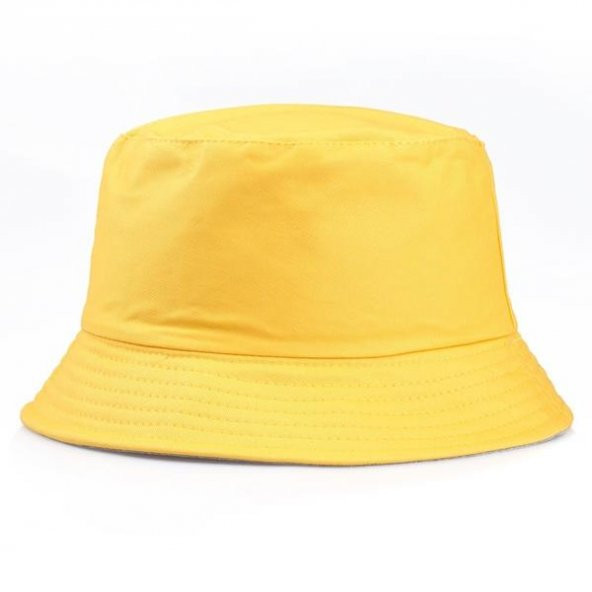 Unisex Sarı Düz Bucket Şapka Kova Şapka