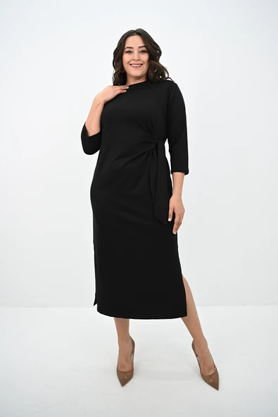 Kadın Büyük Beden Bel Bağlama Detaylı Elbise 5274-25 - 3