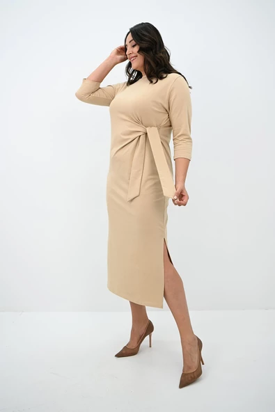 Kadın Büyük Beden Bel Bağlama Detaylı Elbise 5274-25 - 9